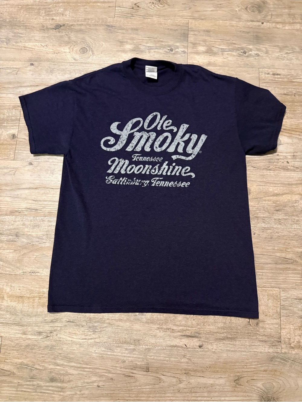 Gildan Navy Tee with Vintage White Ole Smoky Moonshine